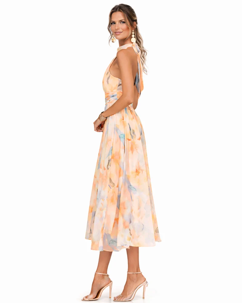 Aurora - Aquarell Druck Halter Neck Kleid