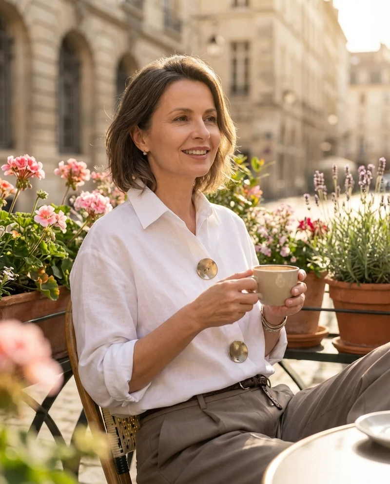 Shalani - Elegante Bluse Aus Leinen Und Baumwolle Mit Metallknöpfen