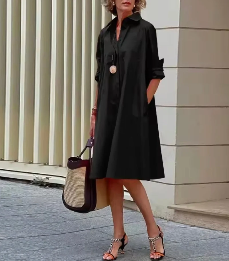 Kahleah – Elegantes Hemdkleid Mit Taschen