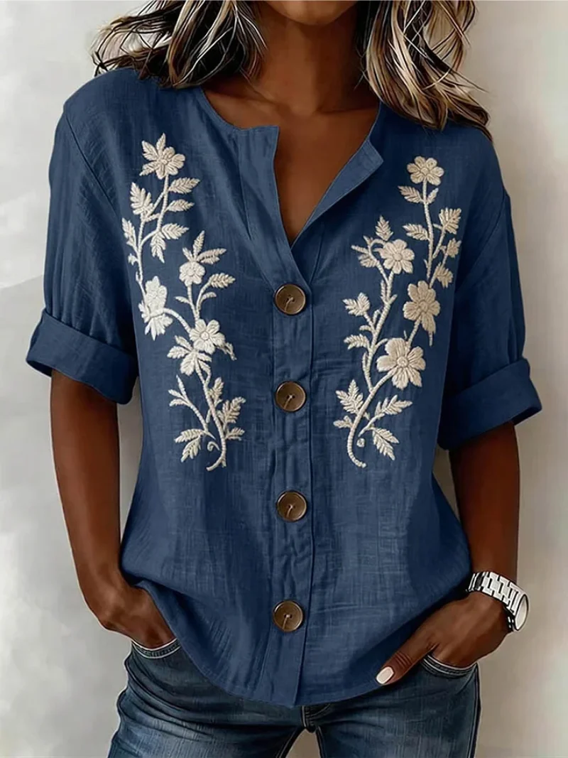 Saleena – Elegantes Oberteil Mit Blumen Stickerei