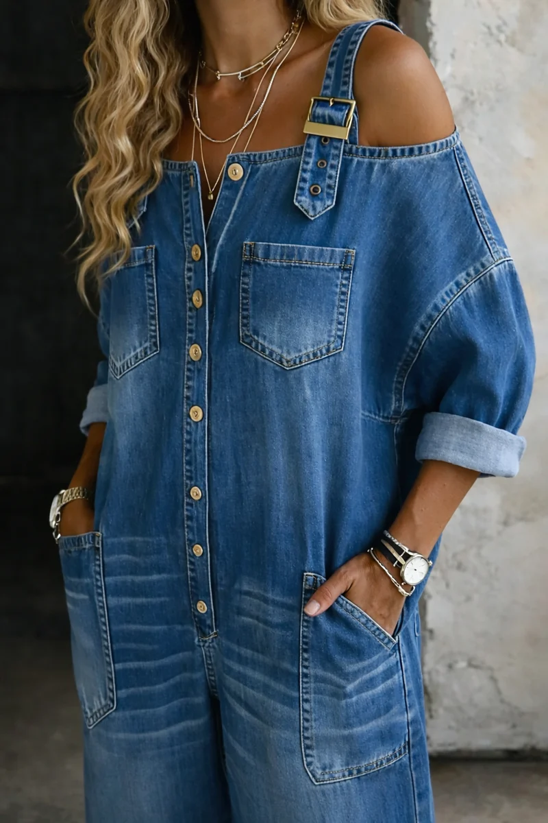 Armas - Off-Schulter Jeans Overall