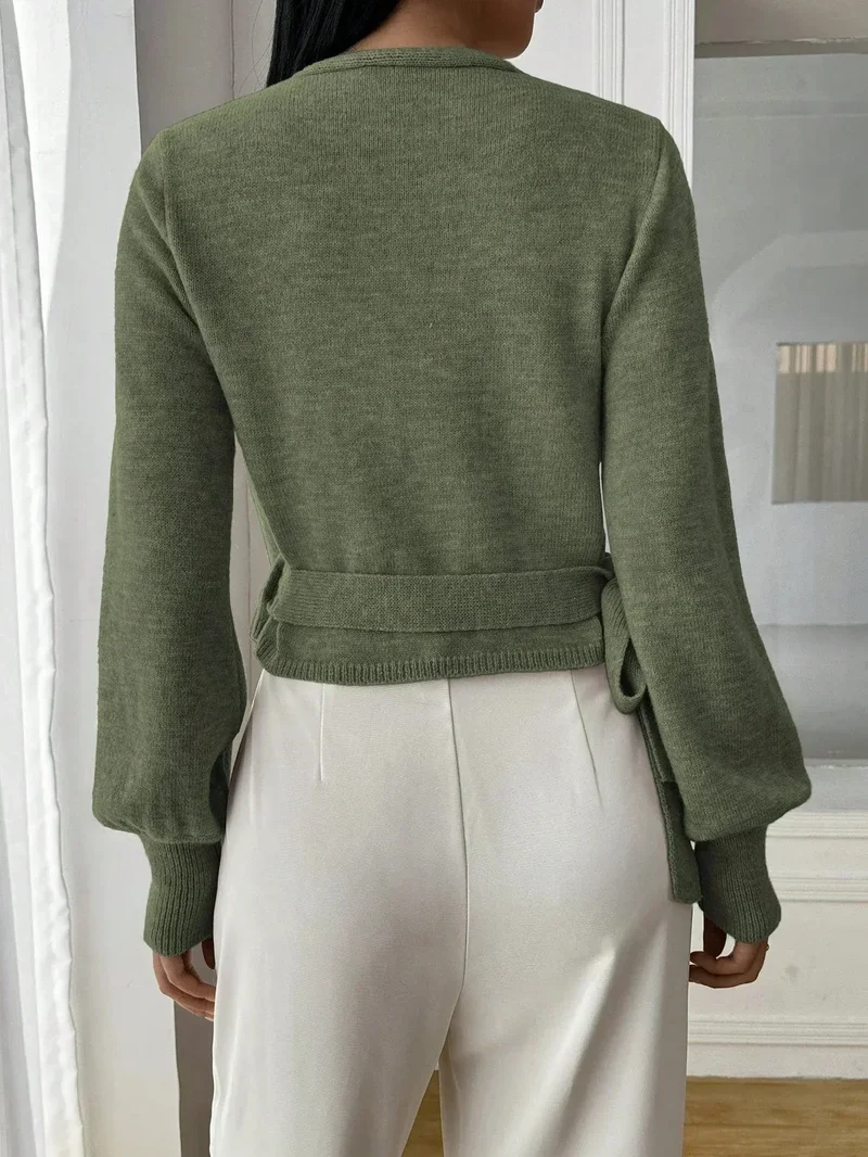 Damen Wickelpullover mit Bindegürtel – Übergangsjacke