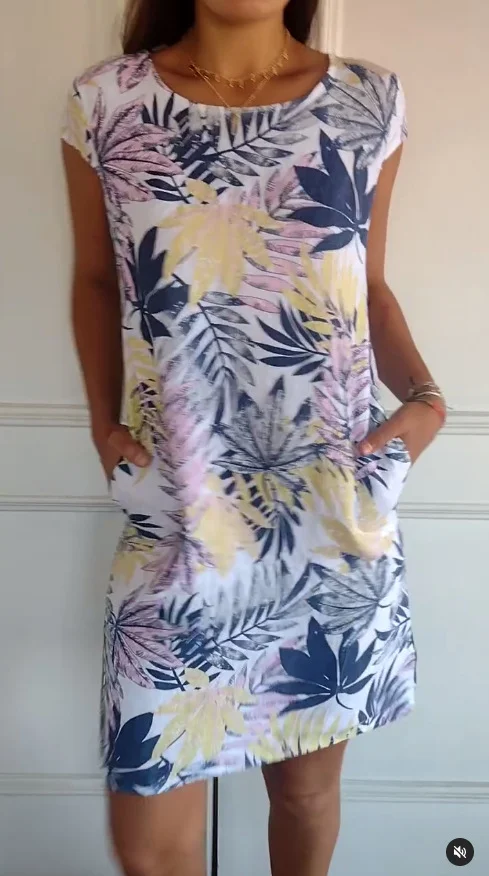 Sommerkleid für Frauen mit Taschen und lebhaftem Druck