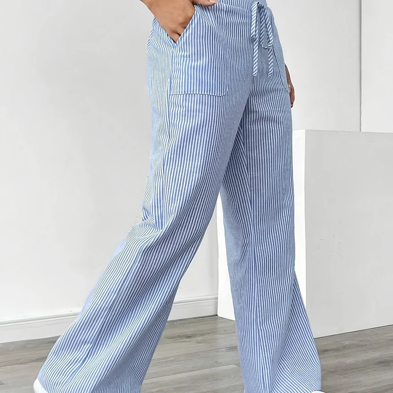 Sunnyi – Lässige Gestreifte Hose Mit Weitem Bein