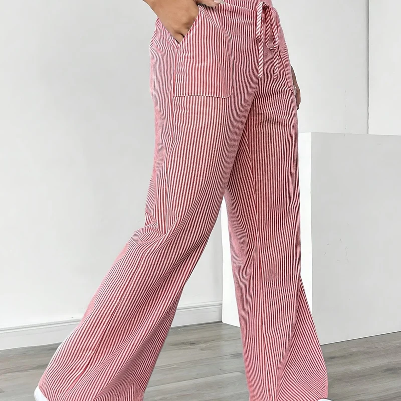 Sunnyi – Lässige Gestreifte Hose Mit Weitem Bein