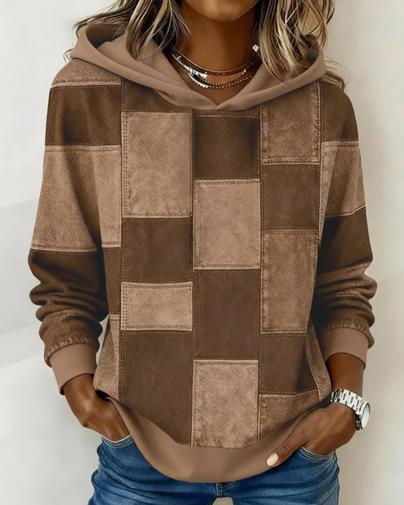 Schicker Langarm-Karierten Hoodie