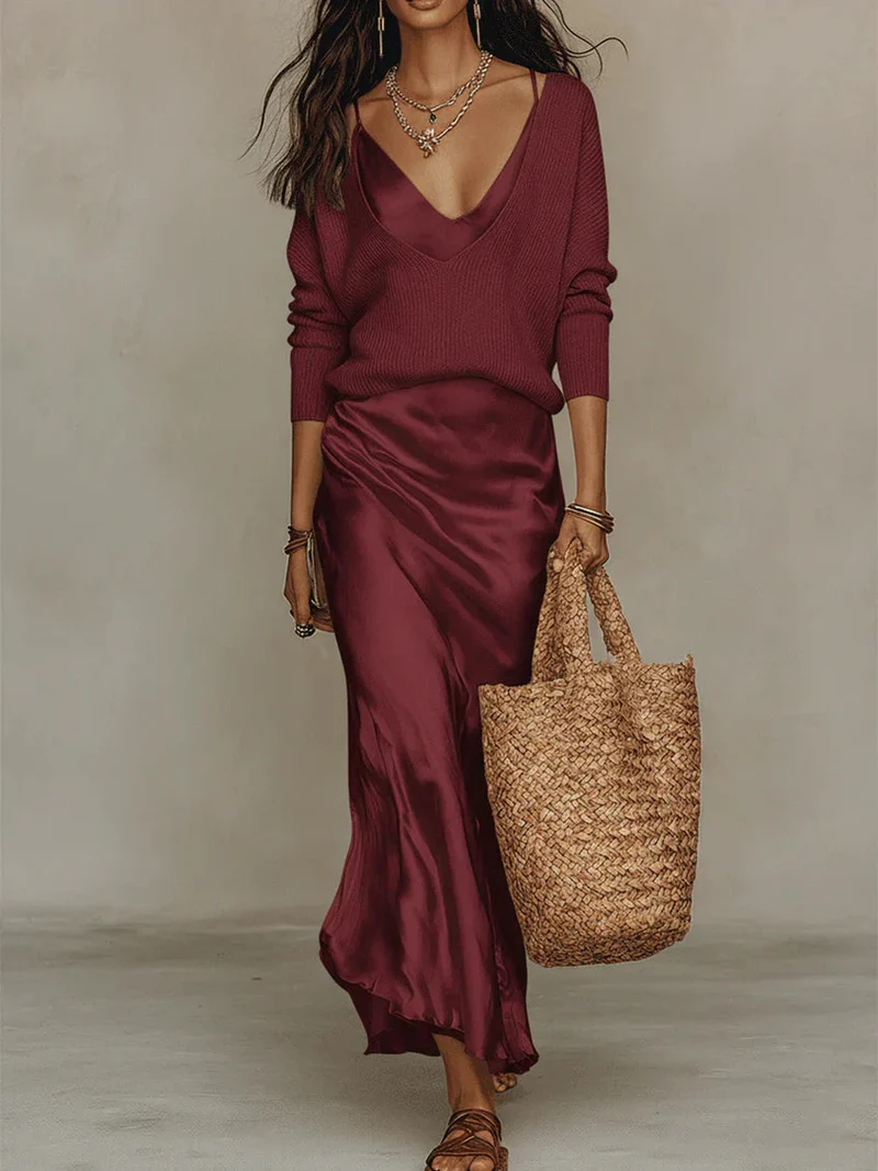Nelena - Elegantes Midikleid Mit Pullover