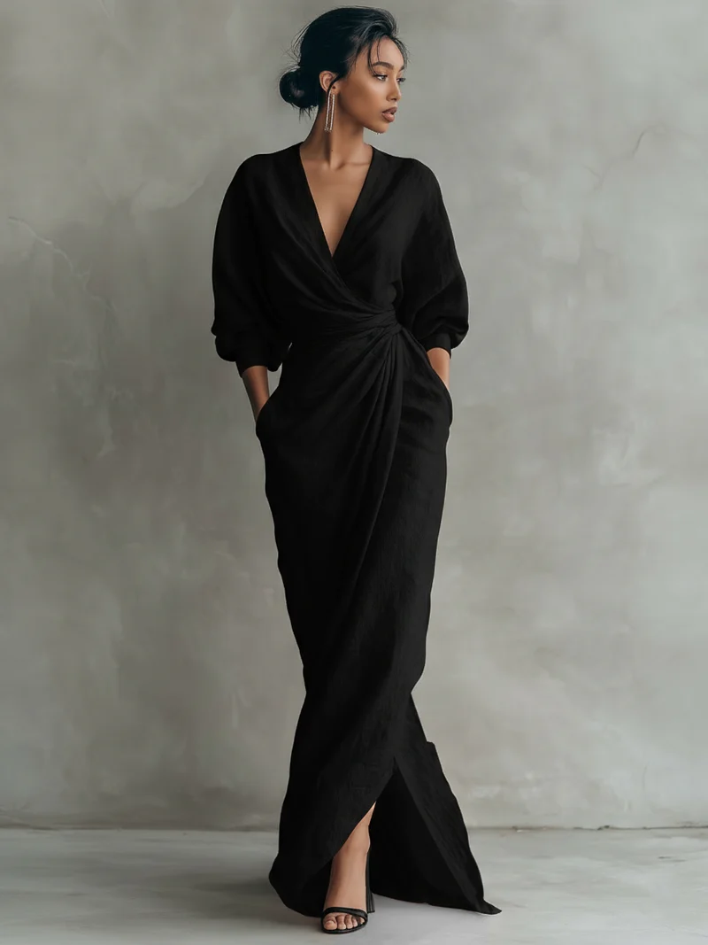 Konika – Minimalistisches Maxikleid Mit V-Ausschnitt