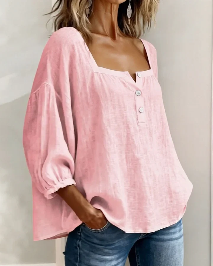 Leontien - Baumwollbluse Mit Quadratischem Ausschnitt Und Langen Ärmeln