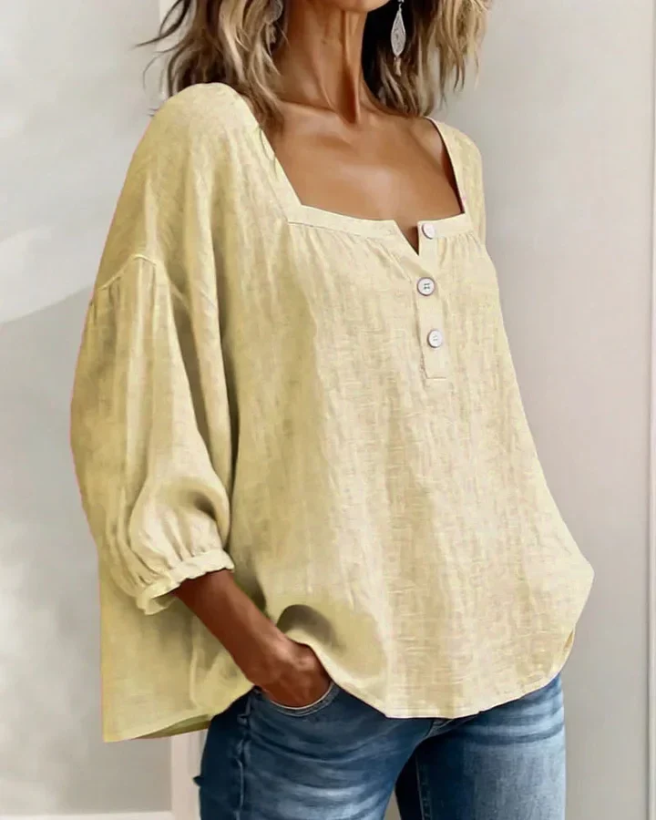 Leontien - Baumwollbluse Mit Quadratischem Ausschnitt Und Langen Ärmeln