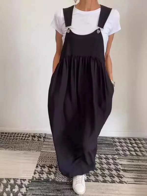 Regla - Lockeres Kleid Aus Baumwolle Und Leinen Mit Hosenträgern