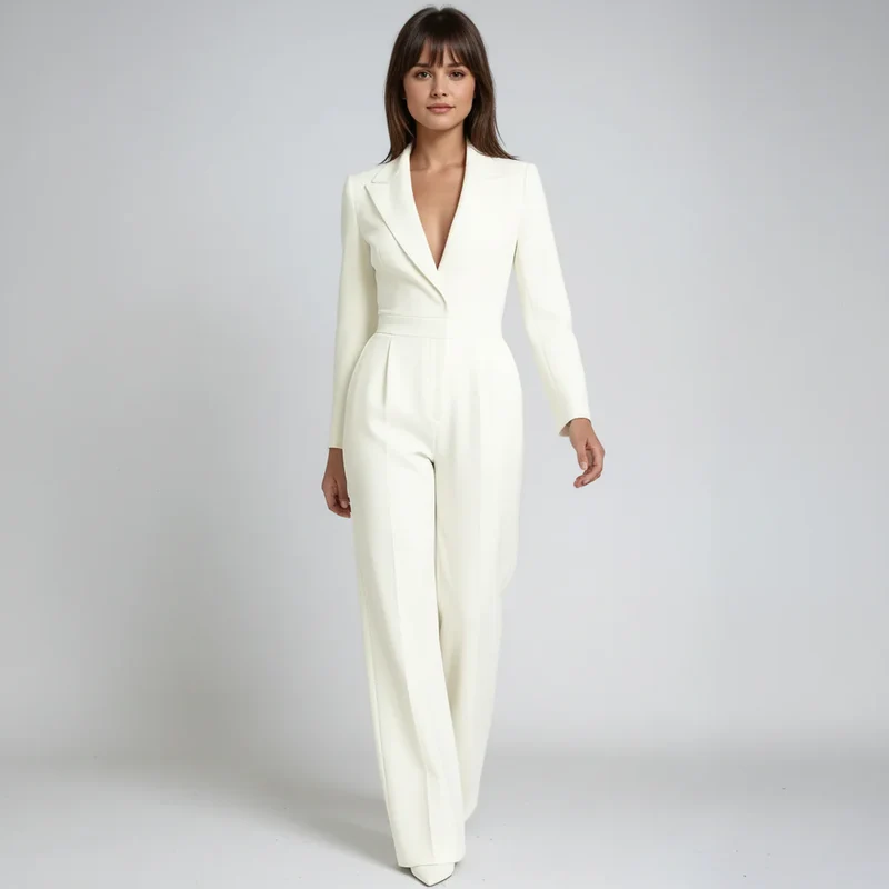 Eleganter Damen-Jumpsuit mit V-Ausschnitt & weiten Beinen