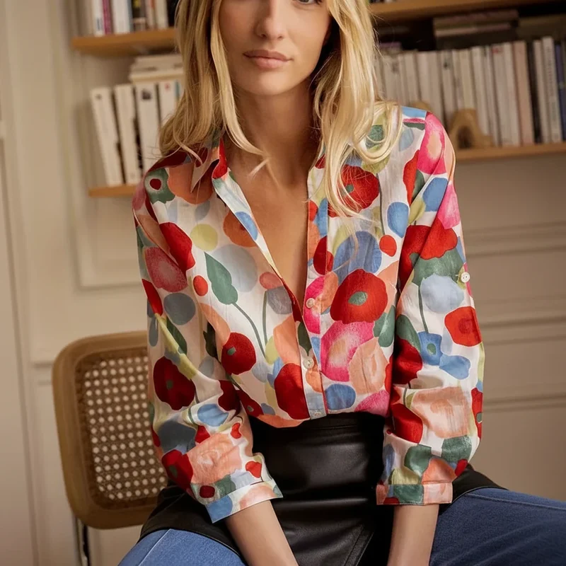 Damen Kleid mit buntem Blumenmuster & langen Ärmeln