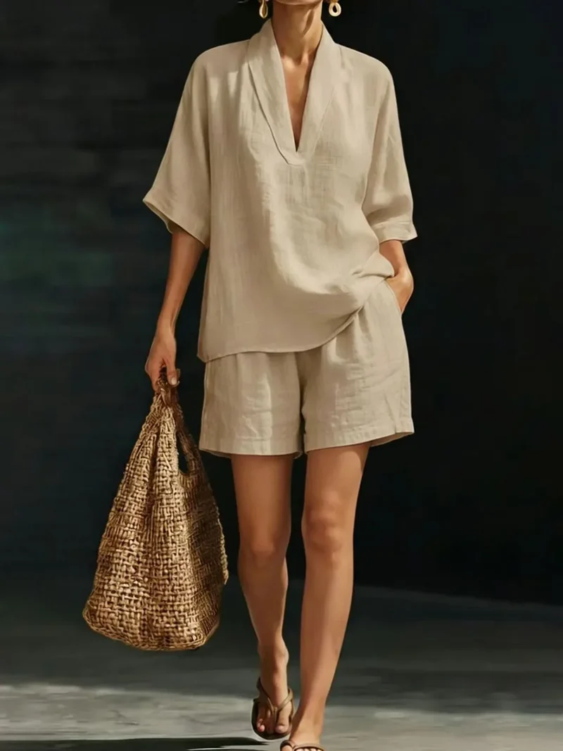 Silvani - Lässiges Set Aus Baumwoll Top Mit V-ausschnitt Und Shorts