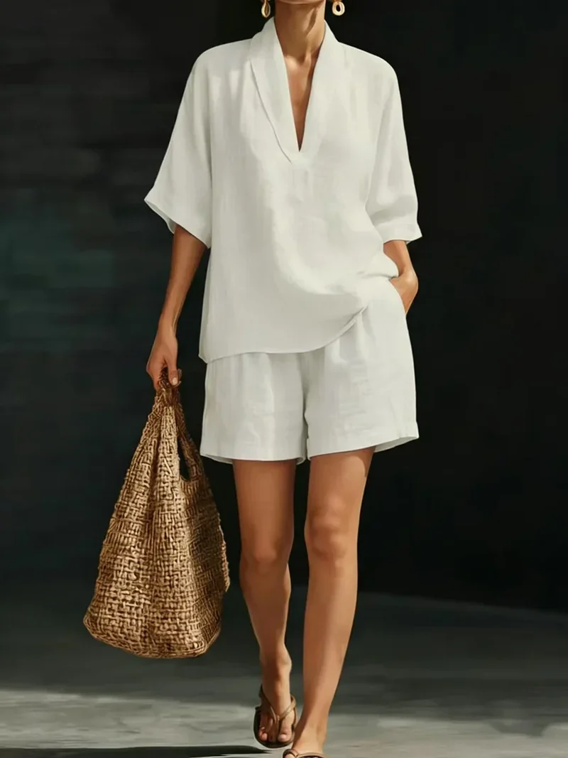 Silvani - Lässiges Set Aus Baumwoll Top Mit V-ausschnitt Und Shorts