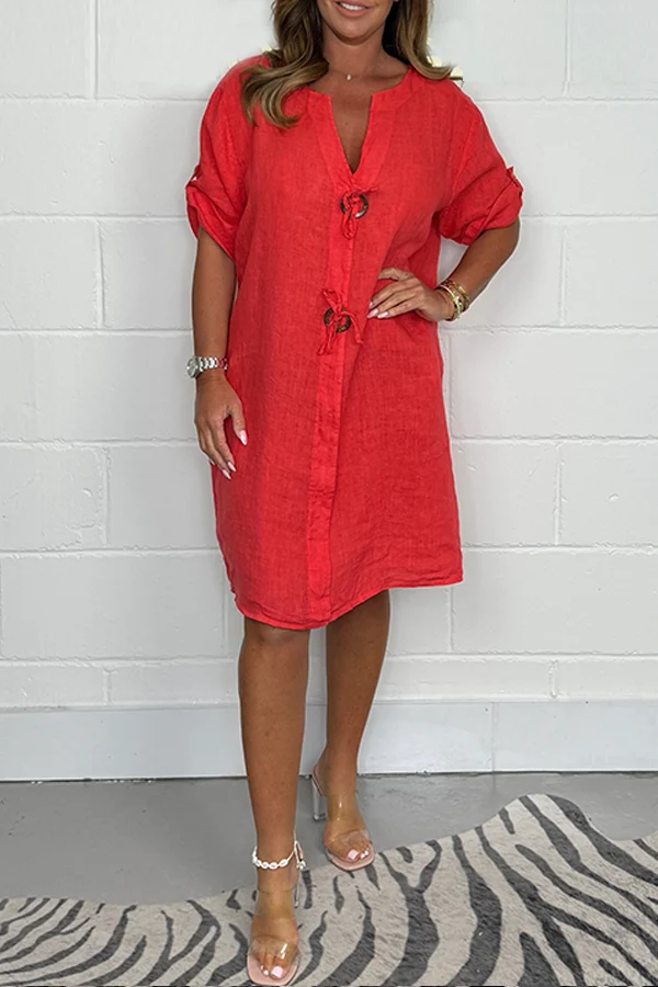 Noeilla - Lässiges Locker Sitzendes Baumwoll Kleid Mit Knöpfen