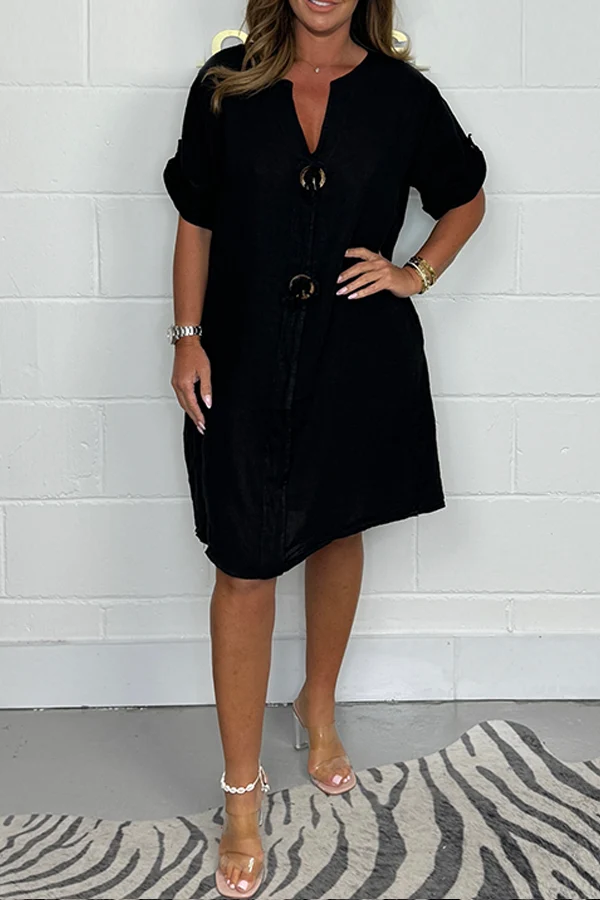 Noeilla - Lässiges Locker Sitzendes Baumwoll Kleid Mit Knöpfen