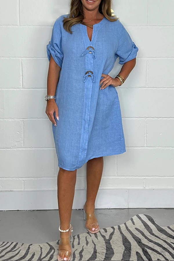 Noeilla - Lässiges Locker Sitzendes Baumwoll Kleid Mit Knöpfen