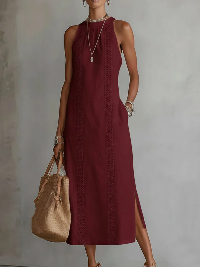 Devindi - Midi Kleid Aus Leinen Mit Stehkragen