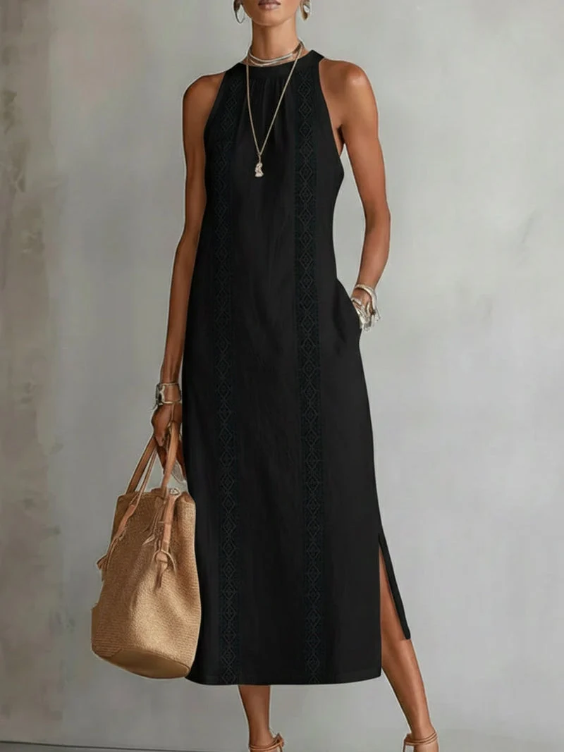 Devindi - Midi Kleid Aus Leinen Mit Stehkragen
