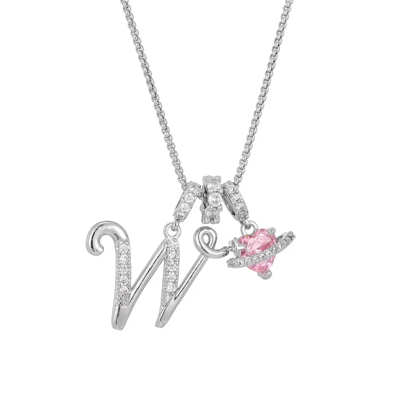 Nerute - Anhänger Mit Anfangsbuchstabe Und Rosa Herzanhänger