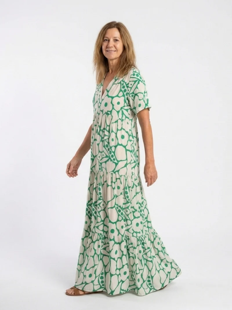 Zuleika | Kurzärmliges V-Ausschnitt Blumen-Midi-Kleid
