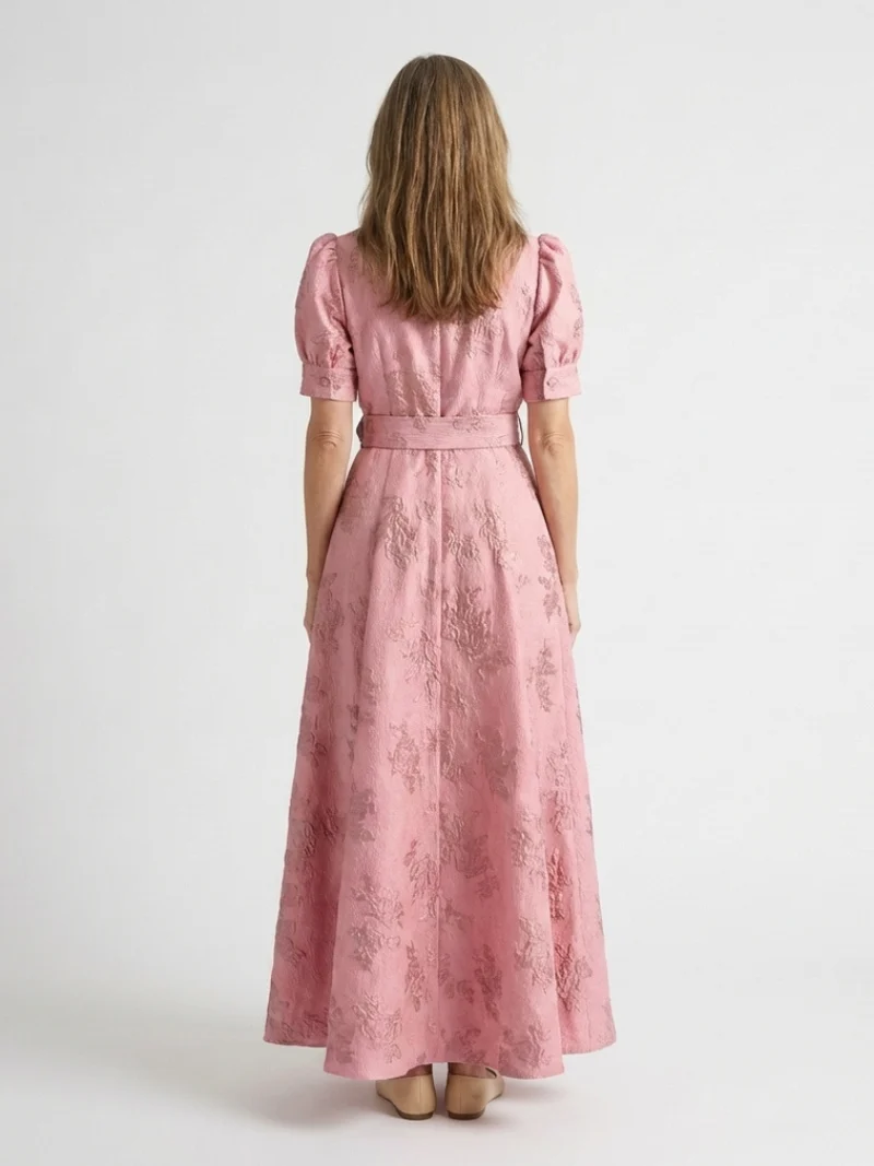 Xanthea | Kurzärmeliges, tailliertes, blumenstrukturiertes Maxikleid