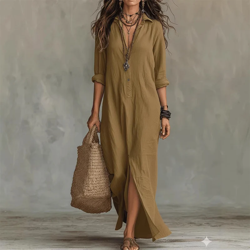 Nilza – Locker Sitzendes Maxi Kleid Mit Schlitz Vorne