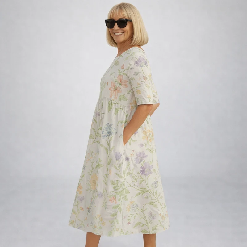 Zunia – Midi-Kleid Mit Blumenmuster Und Taschen