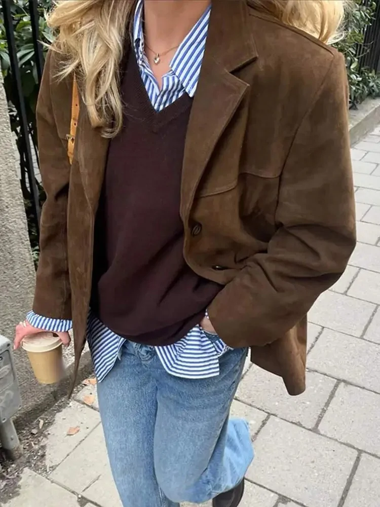 Oversize-Trenchcoat aus braunem Kunstwildleder für Damen