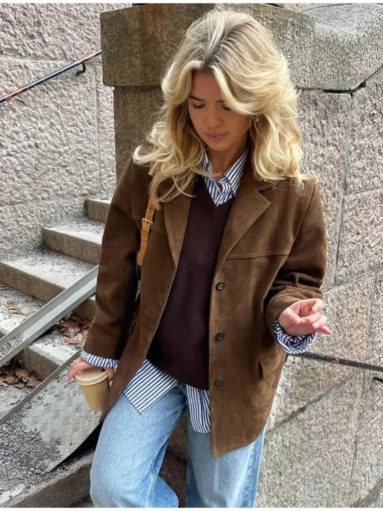Oversize-Trenchcoat aus braunem Kunstwildleder für Damen