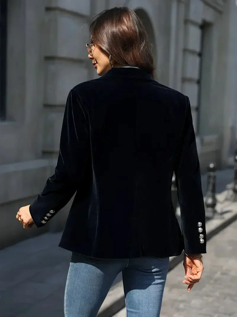 Slim-Fit-Blazer aus Samt für Damen mit Zierknöpfen