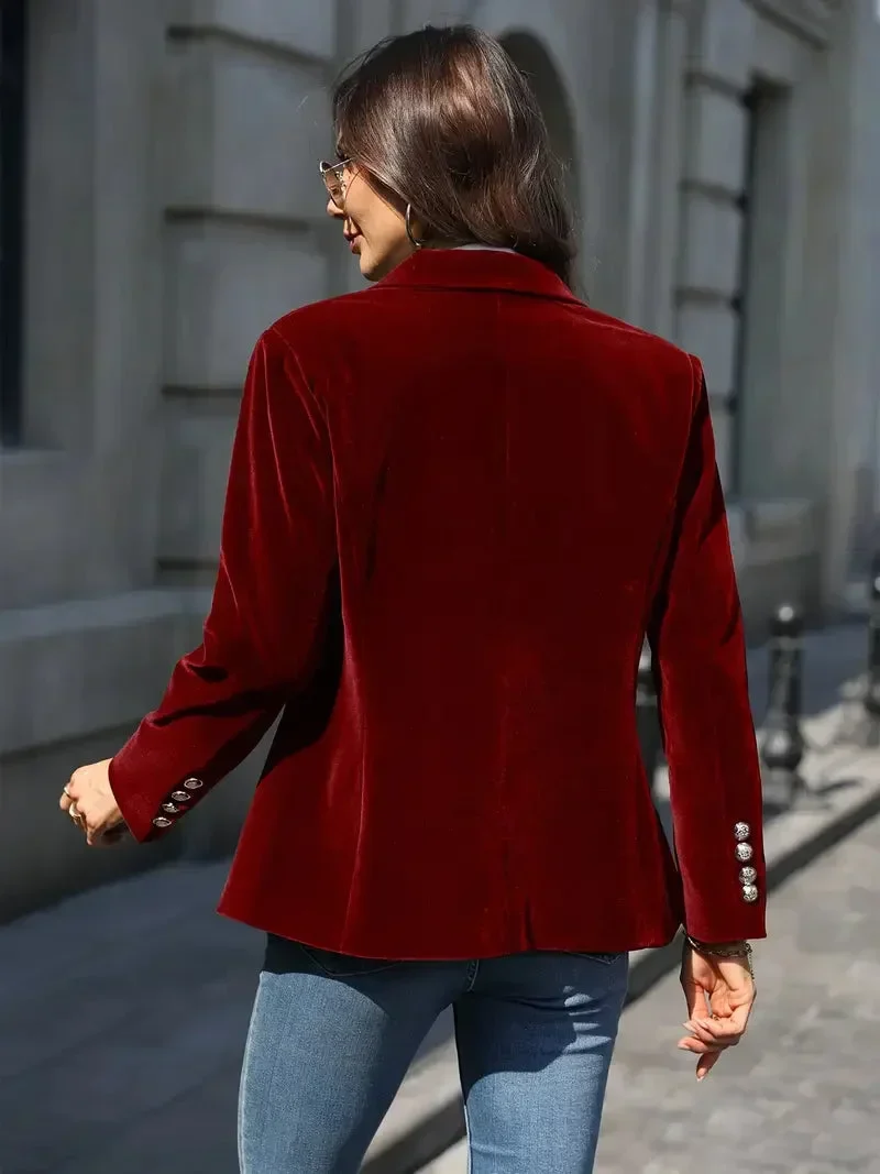 Slim-Fit-Blazer aus Samt für Damen mit Zierknöpfen