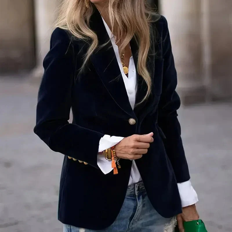 Slim-Fit-Blazer aus Samt für Damen mit Zierknöpfen