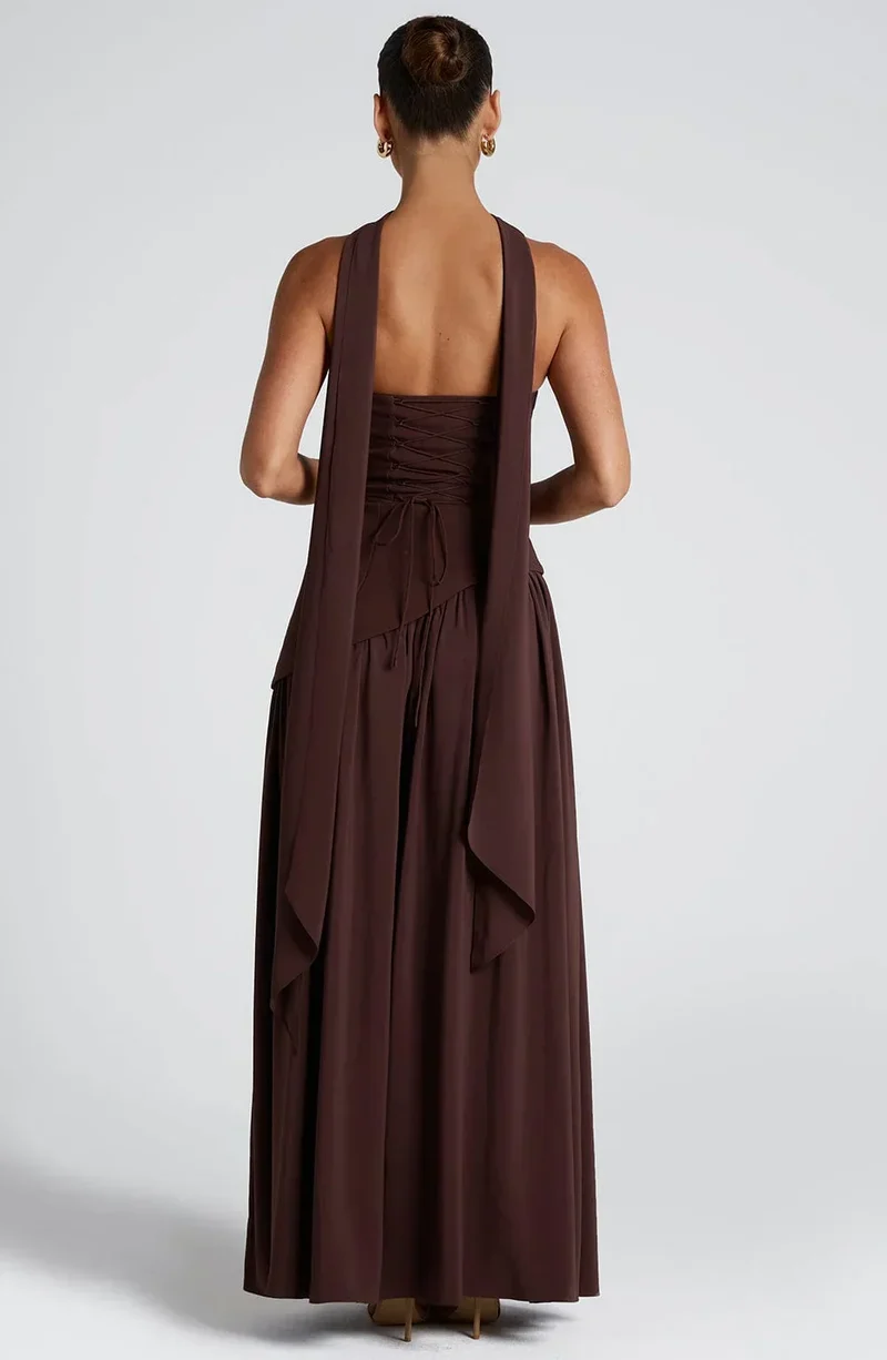 Maxikleid für Damen im Korsettstil mit Schaldetail und hohem Schlitz
