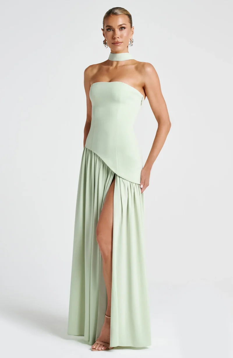 Maxikleid für Damen im Korsettstil mit Schaldetail und hohem Schlitz