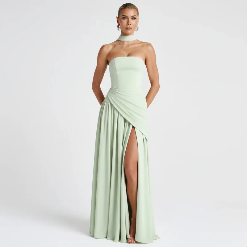 Maxikleid für Damen im Korsettstil mit Schaldetail und hohem Schlitz