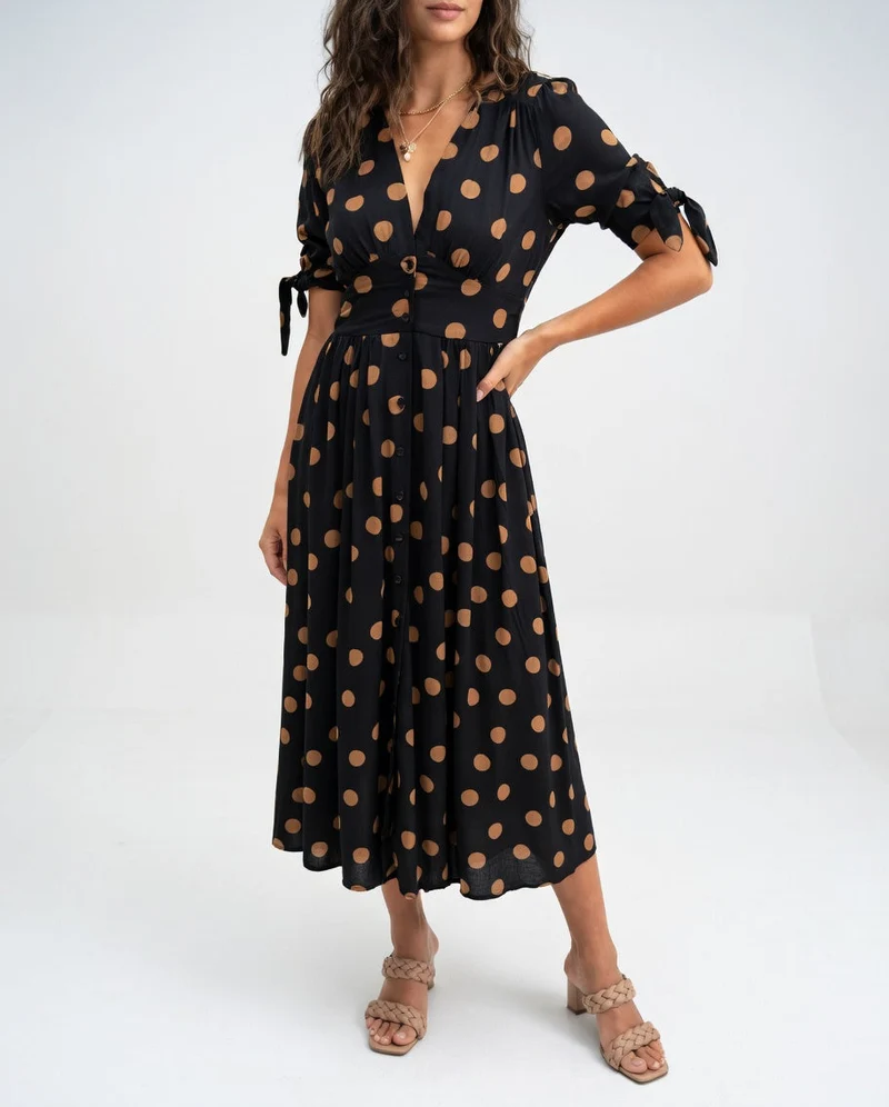 Fabienne - Elegantes Midi Kleid Mit Polka Dot Muster