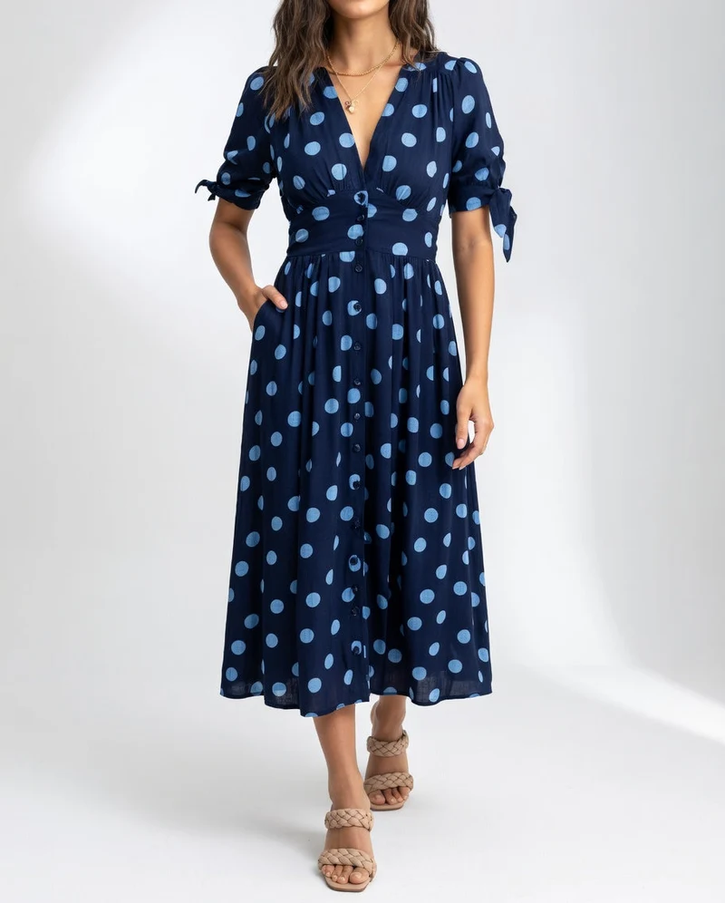 Fabienne - Elegantes Midi Kleid Mit Polka Dot Muster