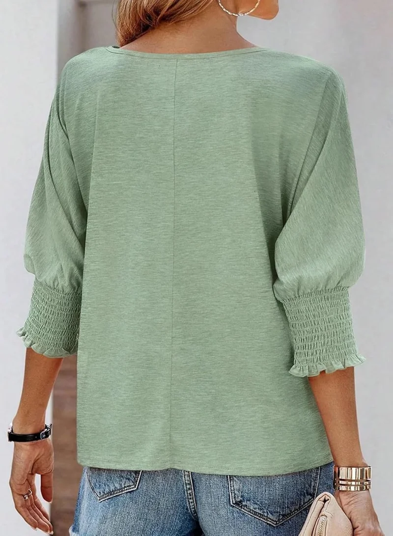 Wilma Bluse Damen – Elegante Rundhals-Bluse mit Plissee-Ärmeln