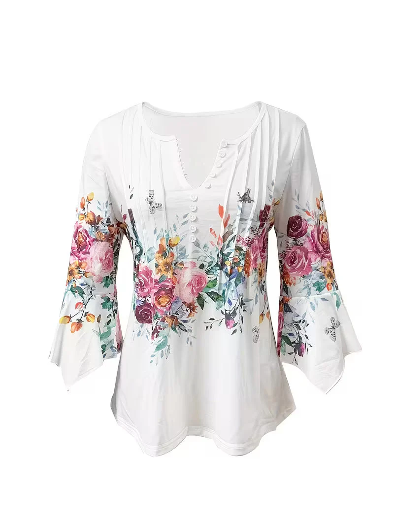 Judita – Bluse Mit Blumen Muster Und V-Ausschnitt