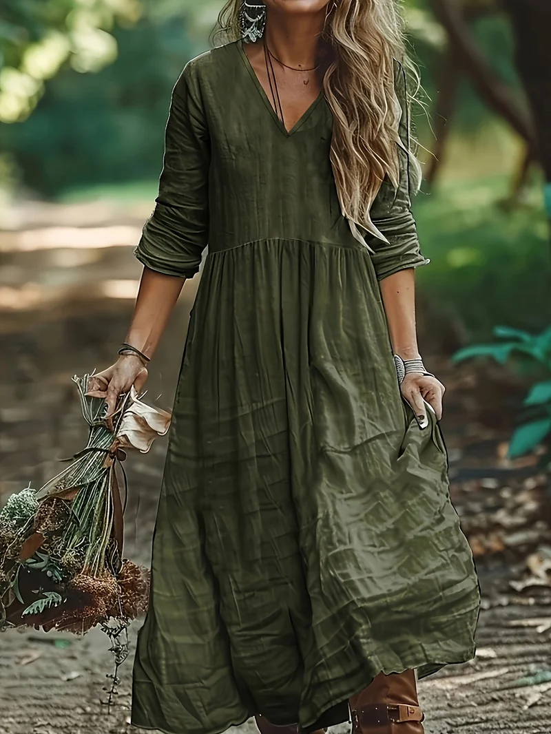 Shirron – Modisches Langes Kleid Mit V-Ausschnitt