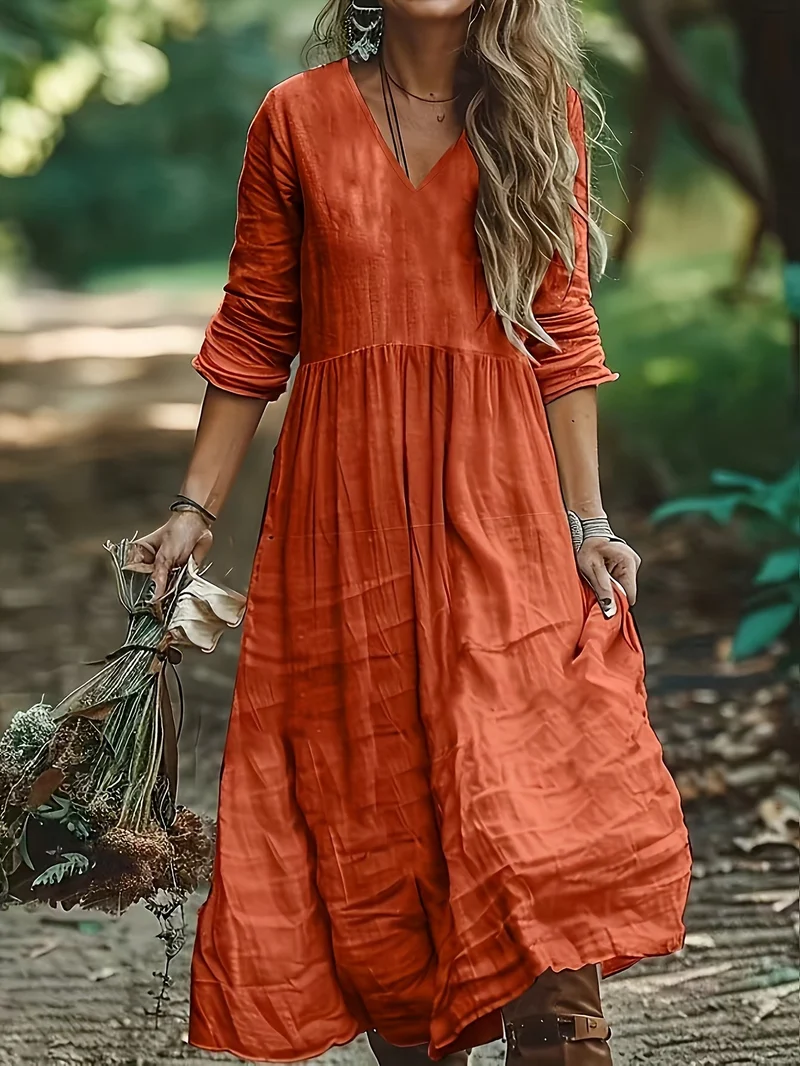 Shirron – Modisches Langes Kleid Mit V-Ausschnitt