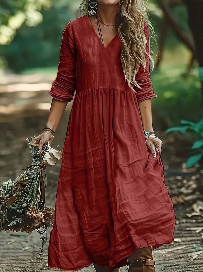 Shirron – Modisches Langes Kleid Mit V-Ausschnitt
