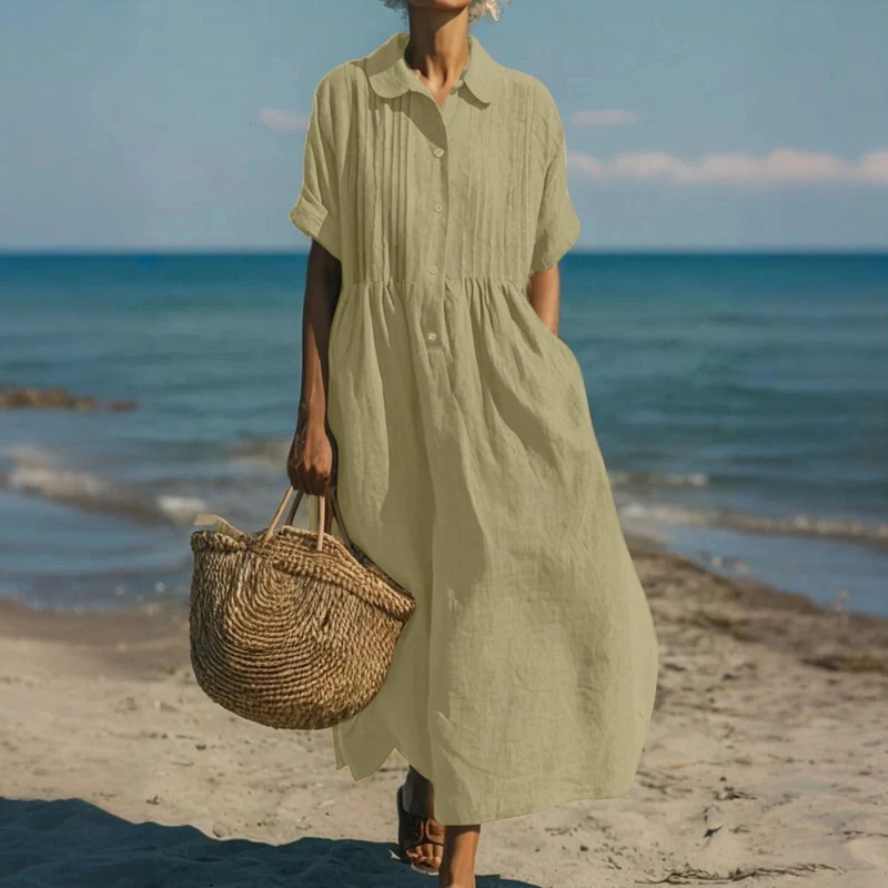 Janny – Elegantes Fließendes Baumwoll Shirtkleid
