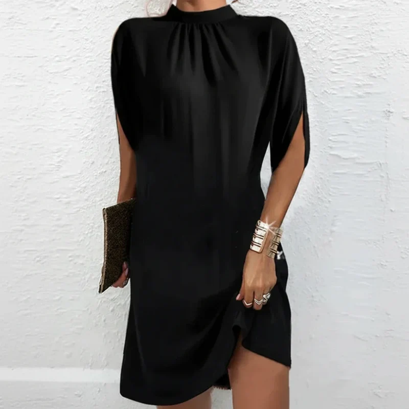 Partykleid für Damen mit Fledermausärmeln und plissiertem Ausschnitt