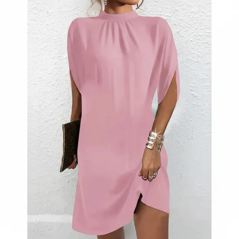 Partykleid für Damen mit Fledermausärmeln und plissiertem Ausschnitt