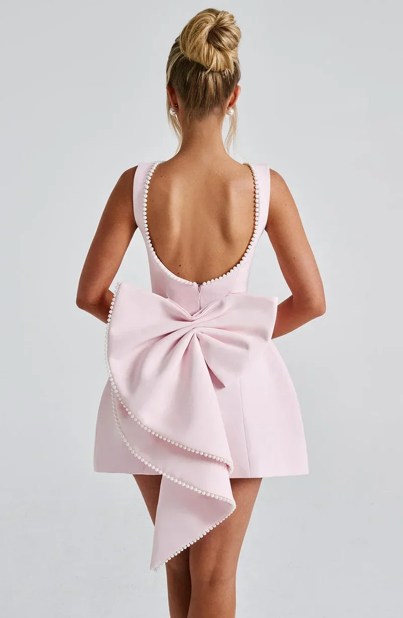 Rosa, ärmelloses A-Linien-Minikleid für Damen | Mit Perlenbesatz