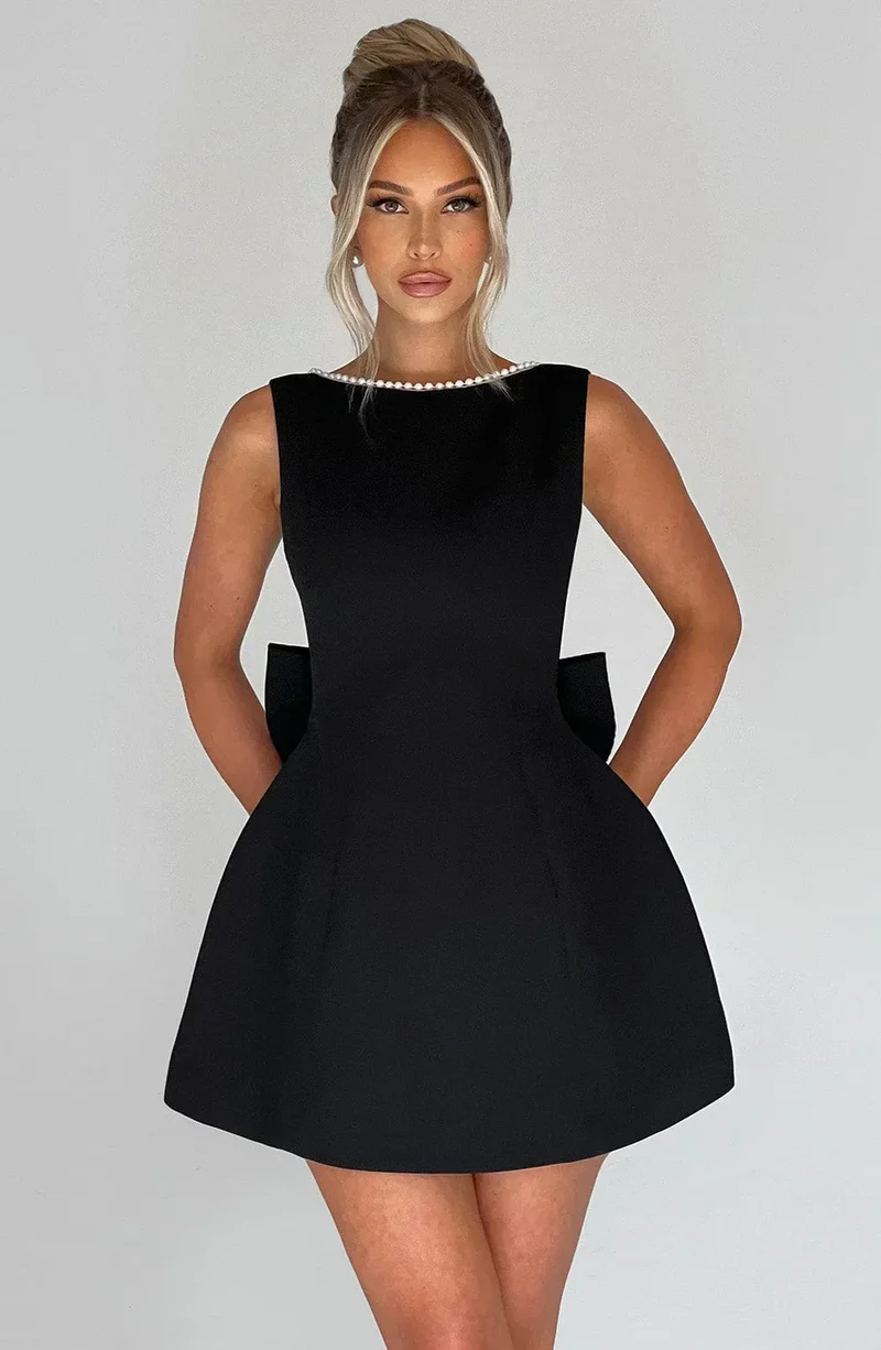 Rosa, ärmelloses A-Linien-Minikleid für Damen | Mit Perlenbesatz