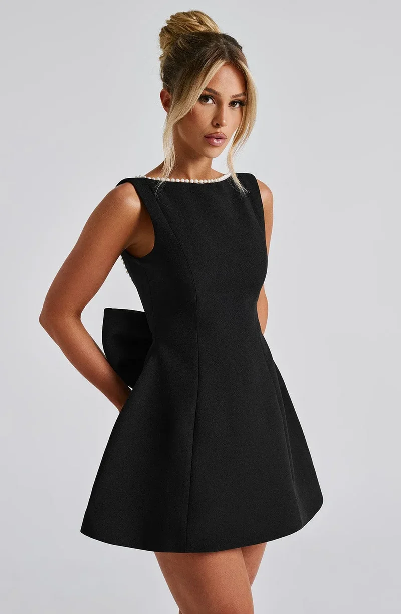 Rosa, ärmelloses A-Linien-Minikleid für Damen | Mit Perlenbesatz